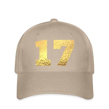 Numéro 17 paillettes doré - 17e anniversaire - Casquette Flexfit - kaki - Devant
