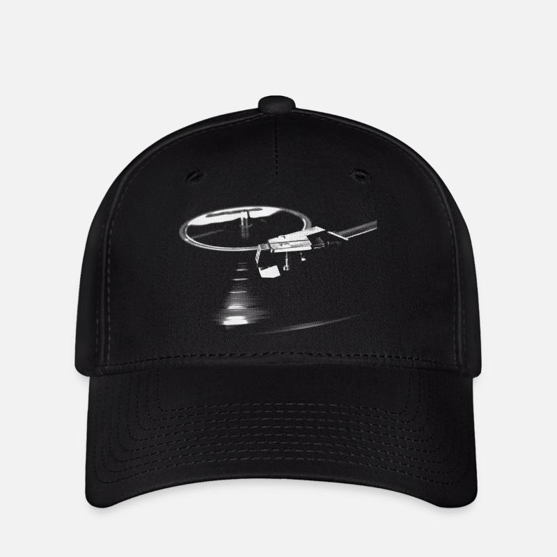 Platine Vinyles Graphique, Passionné de Musique - Casquette Flexfit - noir