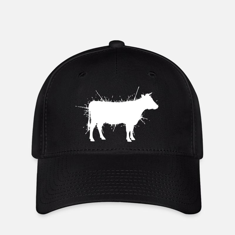 Cow Silhouette Grunge Splash Vector - Flexfit Cap - black