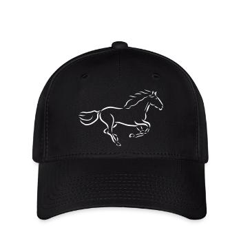 galoppierendes Pferd Hengst Stute reiten Zeichnung - Flexfit Cap - Schwarz - Vorne