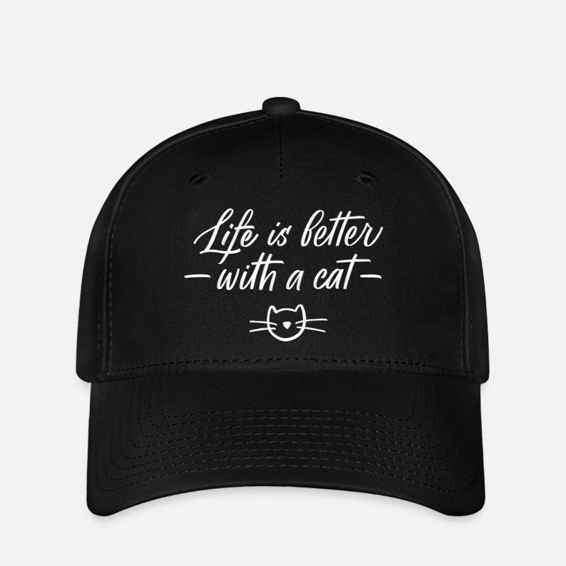 Life is better with a cat - Flexfit Cap - black