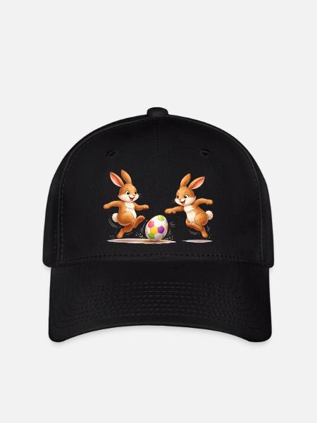 Easter bunnies playing soccer with colorful easter egg - Flexfit Cap - black