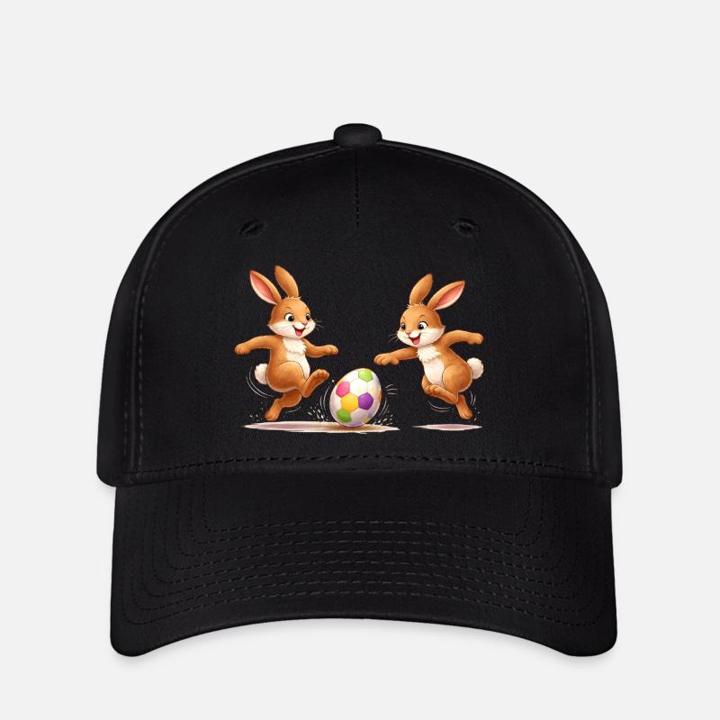Easter bunnies playing soccer with colorful easter egg - Flexfit Cap - black