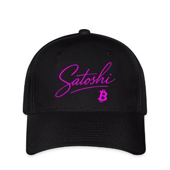 Satoshi Typografie Pink Neon Crypto Style Bitcoin - Flexfit Cap - Schwarz - Vorne