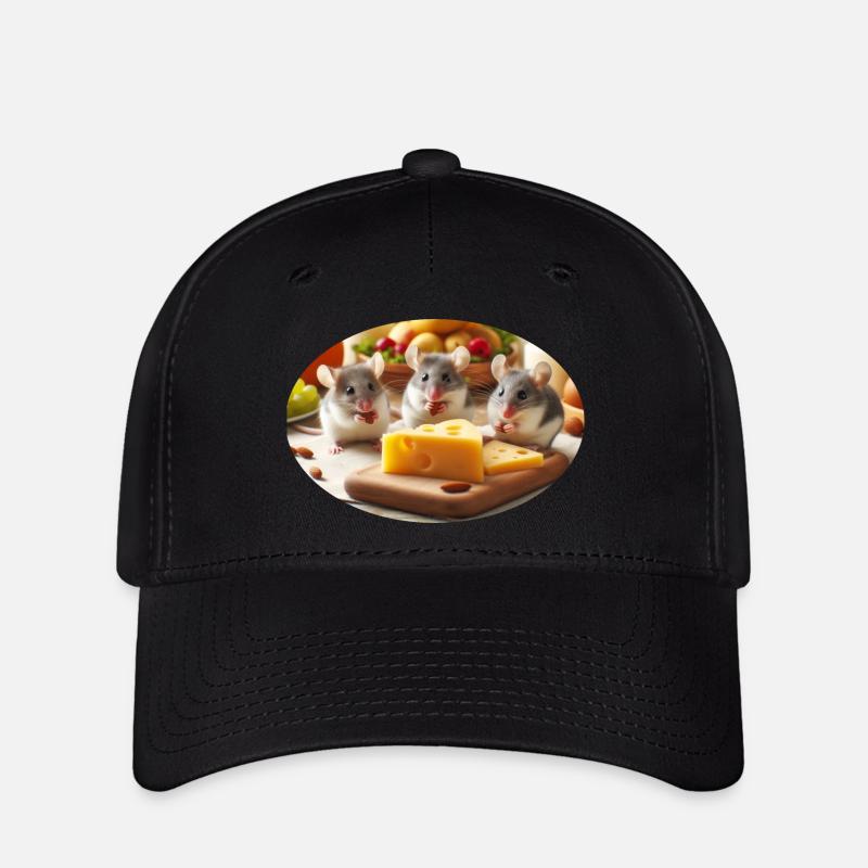 Souris réalistes mignonnes avec du fromage - Casquette Flexfit - noir