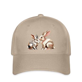 Zwei Hasen in geometrischer Darstellung - Flexfit Cap - Khaki - Vorne