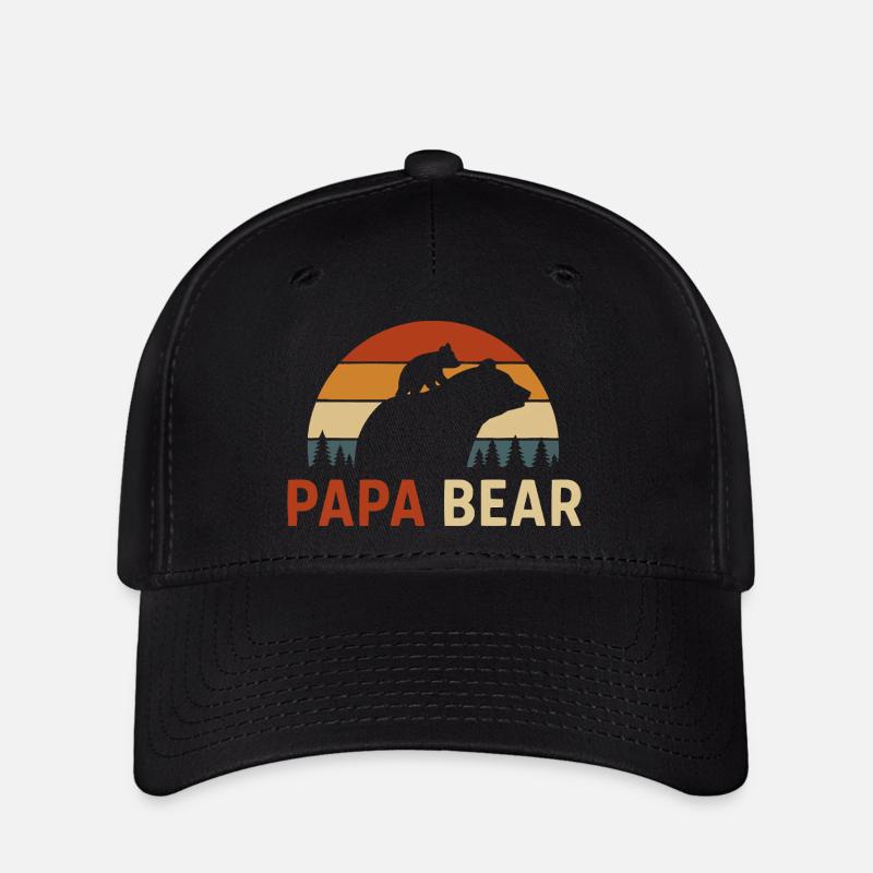 Father’s Day Papa Bear Retro Dad and Cub - Flexfit Cap - black
