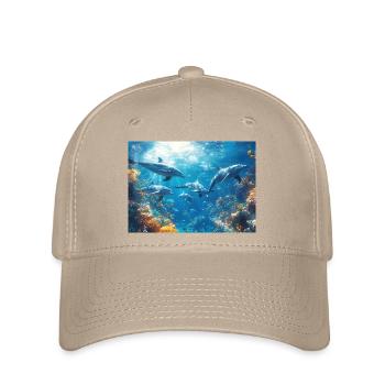 Dolphin Bottlenose dolphin Marine mammal Dolphin school - Flexfit Cap - khaki - Front