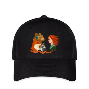 Mädchen mit roten Haaren und Waldtieren - Flexfit Cap - Schwarz - Vorne