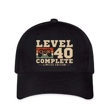 40 Jubiläum Level 40 Komplett 40 Jahre Retro - Flexfit Cap - Schwarz - Vorne