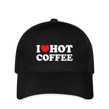 I Love Hot Coffee Kaffee Spruch - Flexfit Cap - Schwarz - Vorne