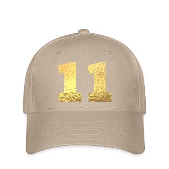 Numéro 11 paillettes doré - 11e anniversaire - Casquette Flexfit - kaki - Devant