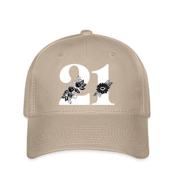 Numéro 21 floral noir -21e anniversaire floral - Casquette Flexfit - kaki - Devant
