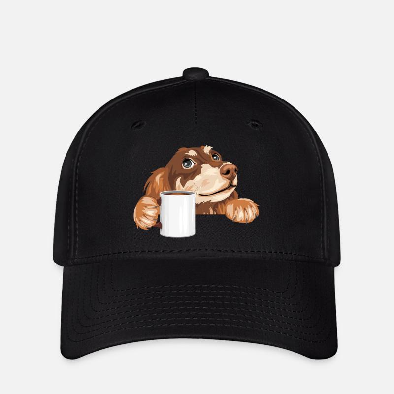 Träumender Dackel, der mit einer Tasse herausschaut - Flexfit Cap - Schwarz