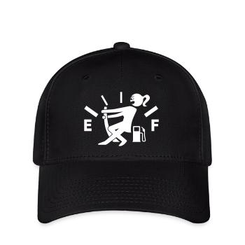 Frau leerer Tank - kein Sprit - Tankanzeige - Flexfit Cap - Schwarz - Vorne