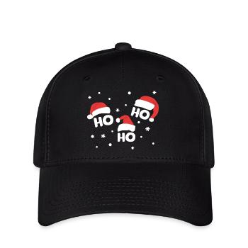 HO HO HO mit Weihnachtsmützen Weihnachtsmann - Flexfit Cap - Schwarz - Vorne