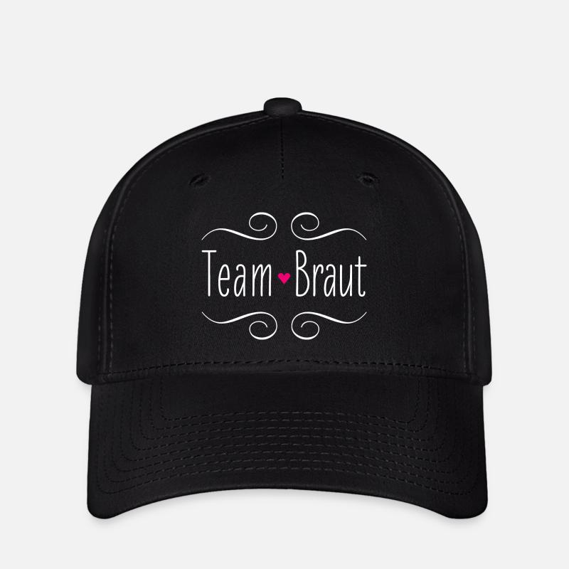 Team Braut rosa Herz Hochzeit Heirat Party Crew - Flexfit Cap - Schwarz
