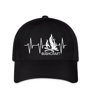 bushcraft herzschlag Puls Feuer Survival Outdoor - Flexfit Cap - Schwarz - Vorne