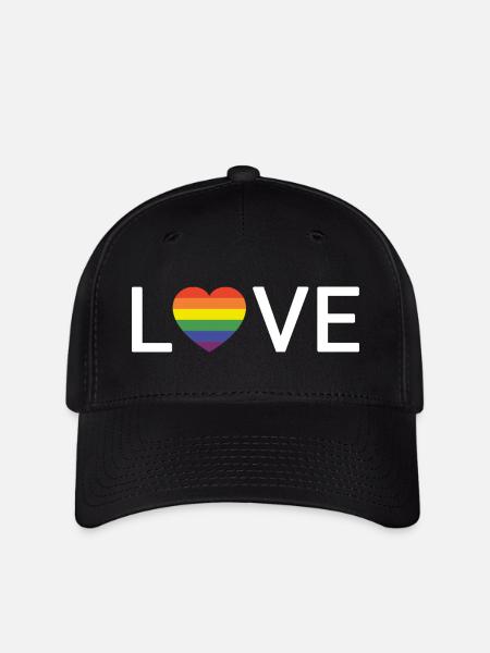 LOVE | Rainbow LGBTQIA Pride | weiße Schrift - Flexfit Cap - Schwarz