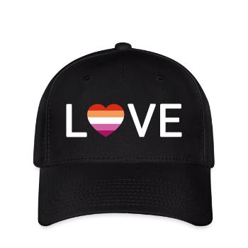 LOVE | Lesbian Pride | weiße Schrift - Flexfit Cap - Schwarz - Vorne