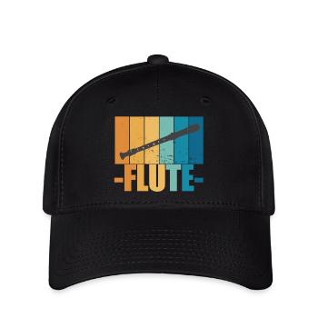 Flute Vintage Musiker Instrument Geschenk - Flexfit Cap - Schwarz - Vorne
