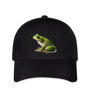 Der Frosch ist perfekt getarnt im grünen Gras - Flexfit Cap - Schwarz - Vorne