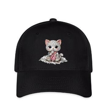 Diamond Cat with Pink Gem - Flexfit Cap - black - Front