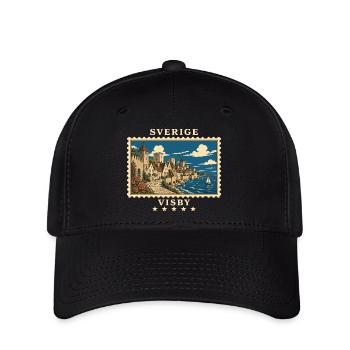 Schweden Visby Vintage Reisemarke - Flexfit Cap - Schwarz - Vorne