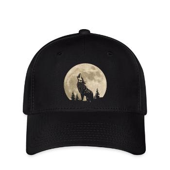 Wolf Mond Wald - Flexfit Cap - Schwarz - Vorne