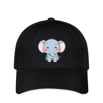 Niedlicher glücklicher Elefant - Entzückende Karikatur - Flexfit Cap - Schwarz - Vorne