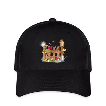 liebevoll gestalteter bunter Gartenzaun mit Blumen - Flexfit Cap - Schwarz - Vorne