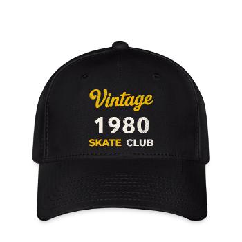 Vintage 1980 Skate Club Retro Geburtsjahr Geschenk - Flexfit Cap - Schwarz - Vorne
