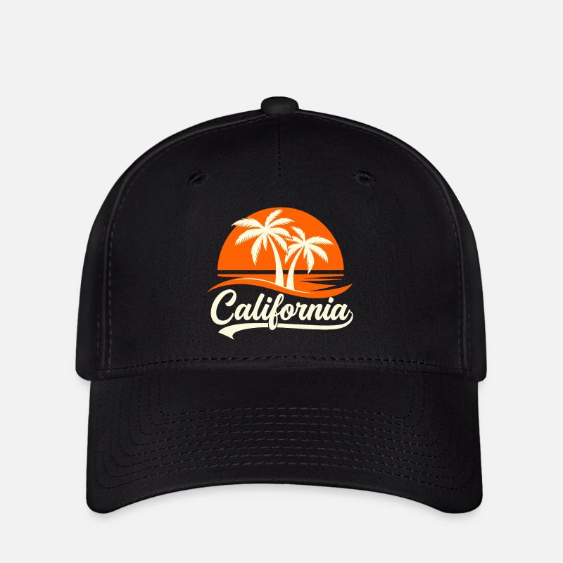 Coucher de soleil des palmiers californiens - Casquette Flexfit - noir