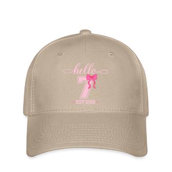 Hello 7 Est 2019 Girl Birthday Design - Flexfit Cap - khaki - Front