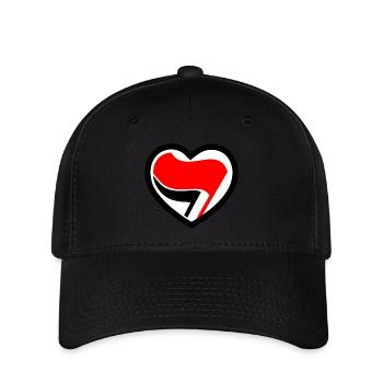 Antifa Logo in Herzform - Flexfit Cap - Schwarz - Vorne