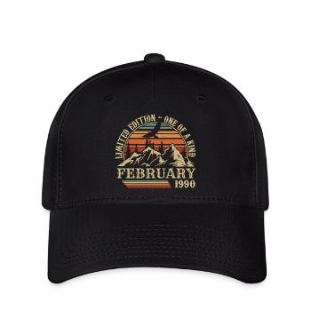 Februar 1990 Retro Geboren Februar 1990 Geburtstag - Flexfit Cap - Schwarz - Vorne