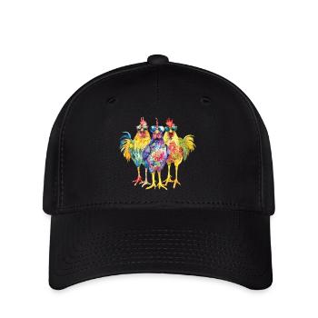 Funny Chickens Rooster Cool Floral Pop Art Colorful Shirt - Flexfit Cap - black - Front