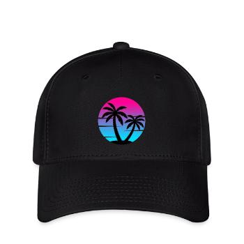 80s synthwave sunset with palm trees in a circle - Flexfit Cap - black - Front