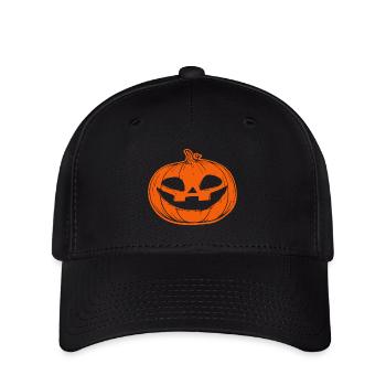 Kürbis Gesicht - grinsendes Halloweenkostüm - Flexfit Cap - Schwarz - Vorne