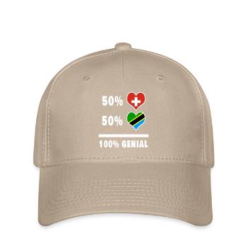 Ruanda und Schweiz 100% Genial Flagge - Flexfit Cap - Khaki - Vorne