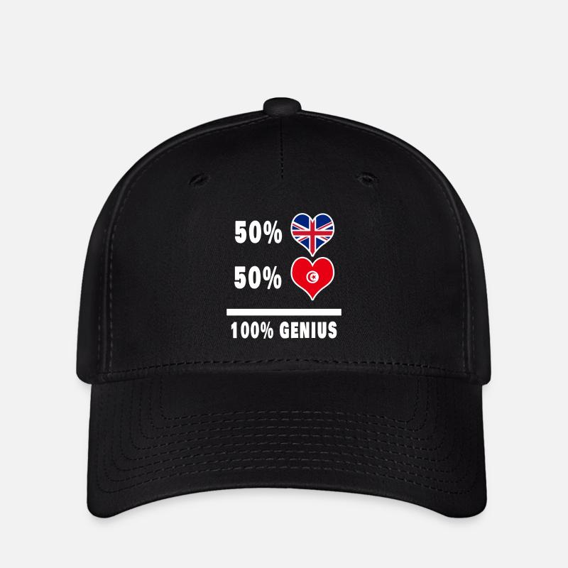 Tunesien und Großbritannien 100% Genius Flagge - Flexfit Cap - Schwarz