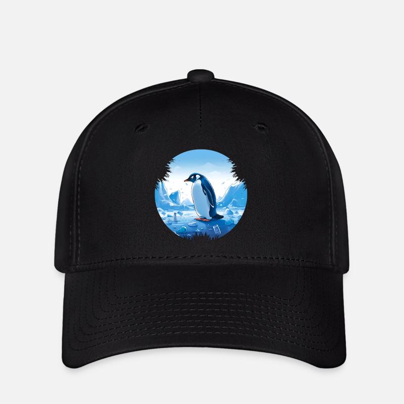 Pinguin mitten in Plastikmüll - Flexfit Cap - Schwarz