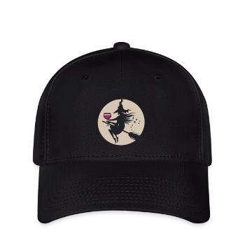 Moonlit Witch on Broom with Wine - Flexfit Cap - black - Front