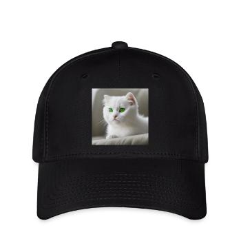 cat green eyes - Flexfit Cap - black - Front