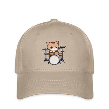 Schlagzeug Katze Musiker Drummer - Flexfit Cap - Khaki - Vorne