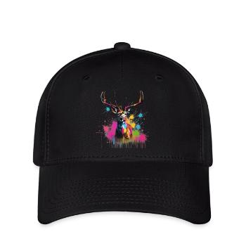 Portrait de cerf coloré - Casquette Flexfit - noir - Devant