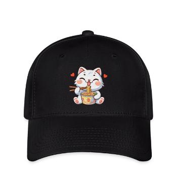 cute cat eating ramen - Flexfit Cap - black - Front