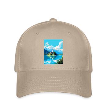 Lac de Bled, Slovénie, Affiche de voyage vintage, Souvenir - Casquette Flexfit - kaki - Devant