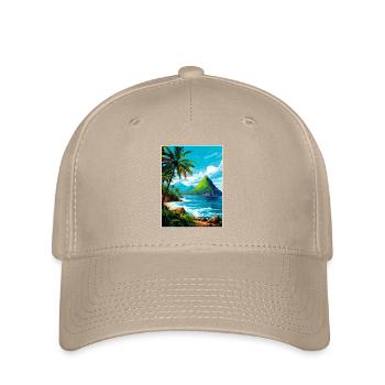 Saint Lucia Caribbean Vintage Travel Poster - Flexfit Cap - khaki - Front
