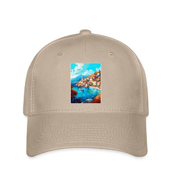 Hydra Greece Vintage Travel Poster WPA Souvenir - Flexfit Cap - khaki - Front